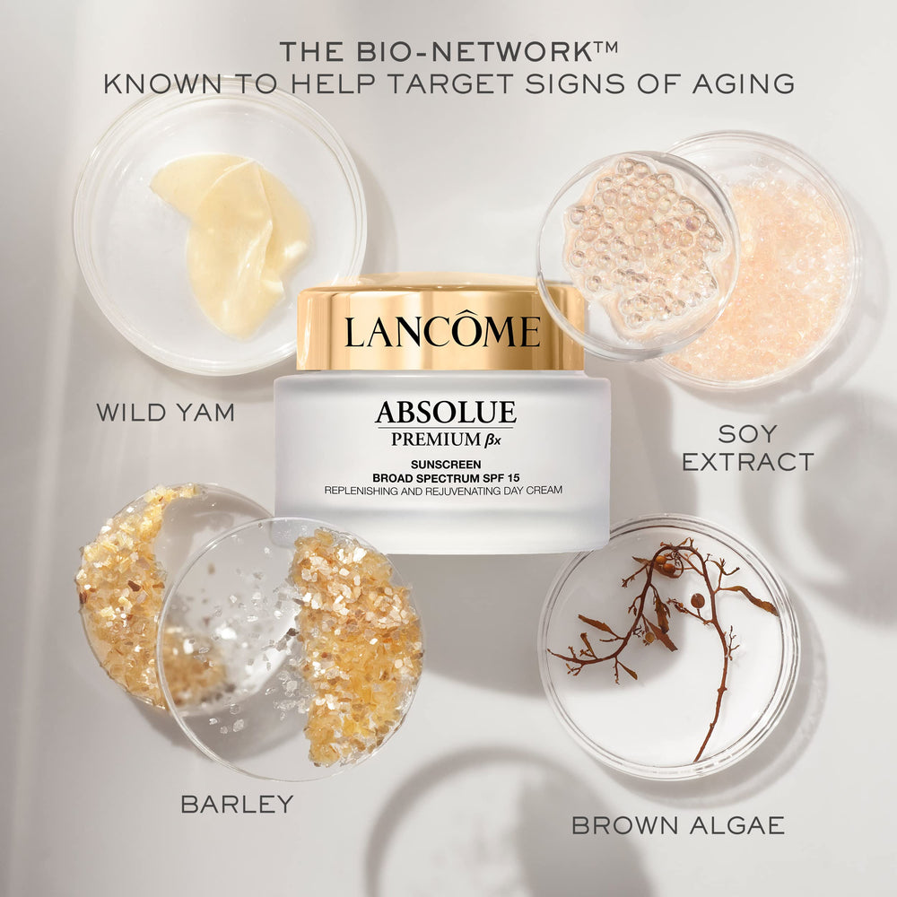 Lancôme Absolue Premium BX Day Cream jar with SPF 15, ready for morning use.