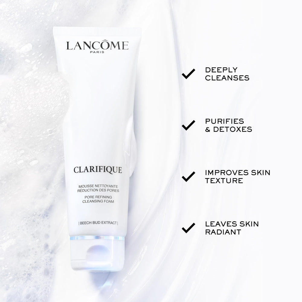 Lancôme Clarifique after-use soft skin looks refreshed.