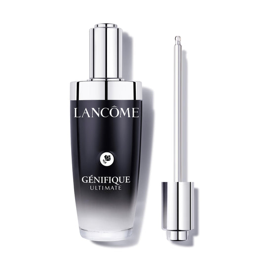 Lancôme Génifique Ultimate Recovery Serum bottle closeup for premium daily ritual.