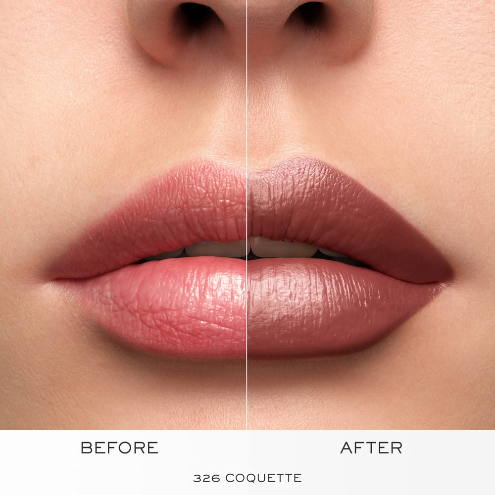 Lancôme L'Absolu Rouge Coquette lip application in real-life look.