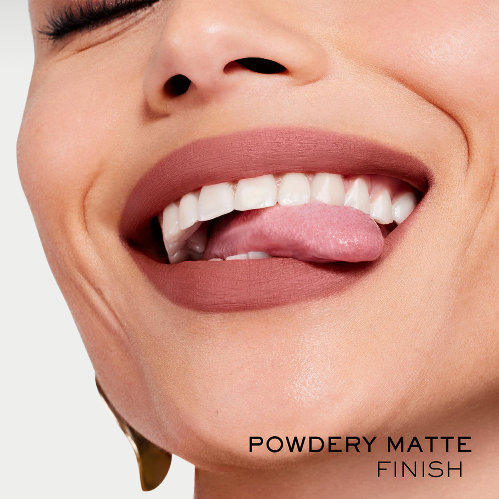Lancome L'Absolu Rouge Drama Matte powdery finish texture swatch.