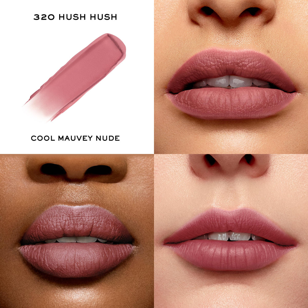 Lancôme L’Absolu Rouge Intimatte 274 French Tea mini lipstick in warm beige shade.