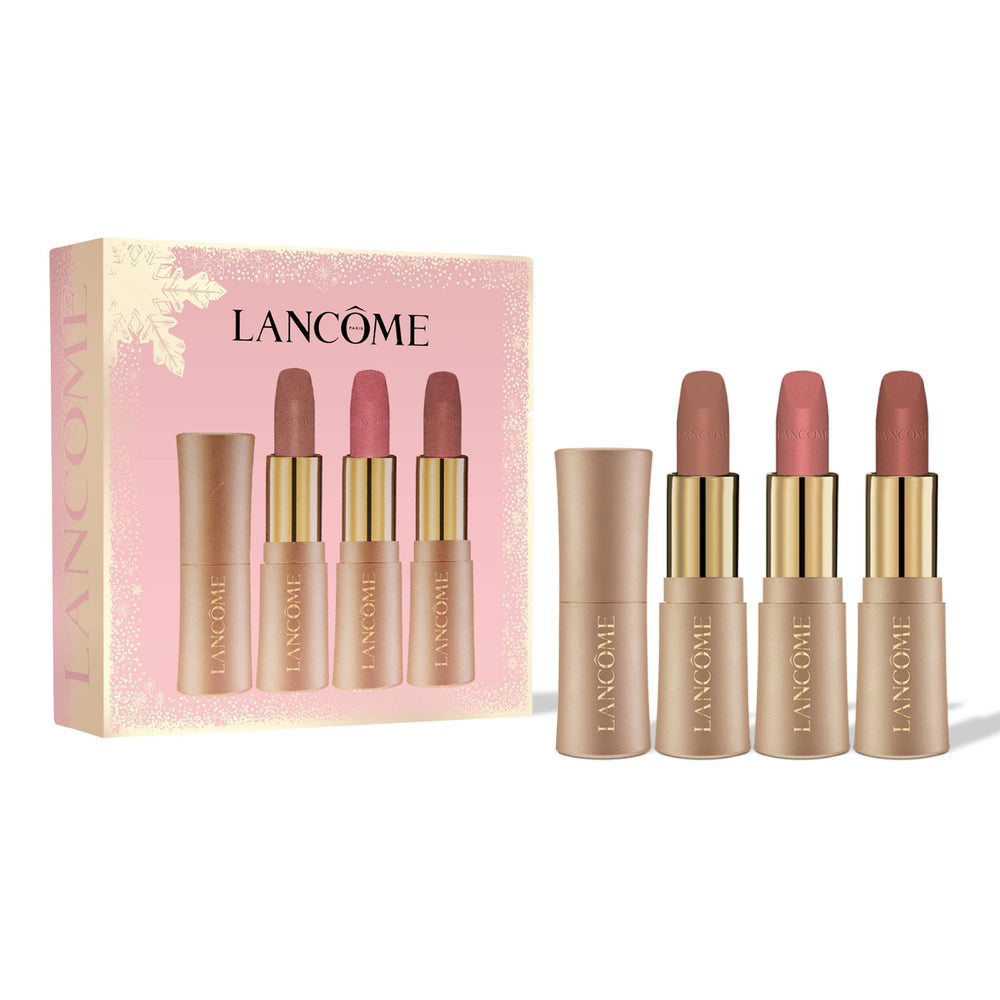 Lancôme L’Absolu Rouge Intimatte trio gift box with three versatile mini shades for on-the-go color.