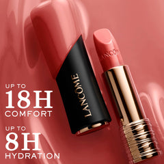 Lancôme L'Absolu Rouge non-bleeding color on lips in natural light.