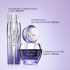 Lancôme Rénergie Lift Night Cream packaging highlights peptides and shea butter.