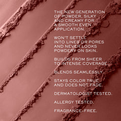 Lancôme Subtil powder blush swatch-on-cheek provides lasting, silky color.