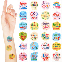 Landhoow Christian tattoos set of 240pcs with varied designs for safe body art at parties.