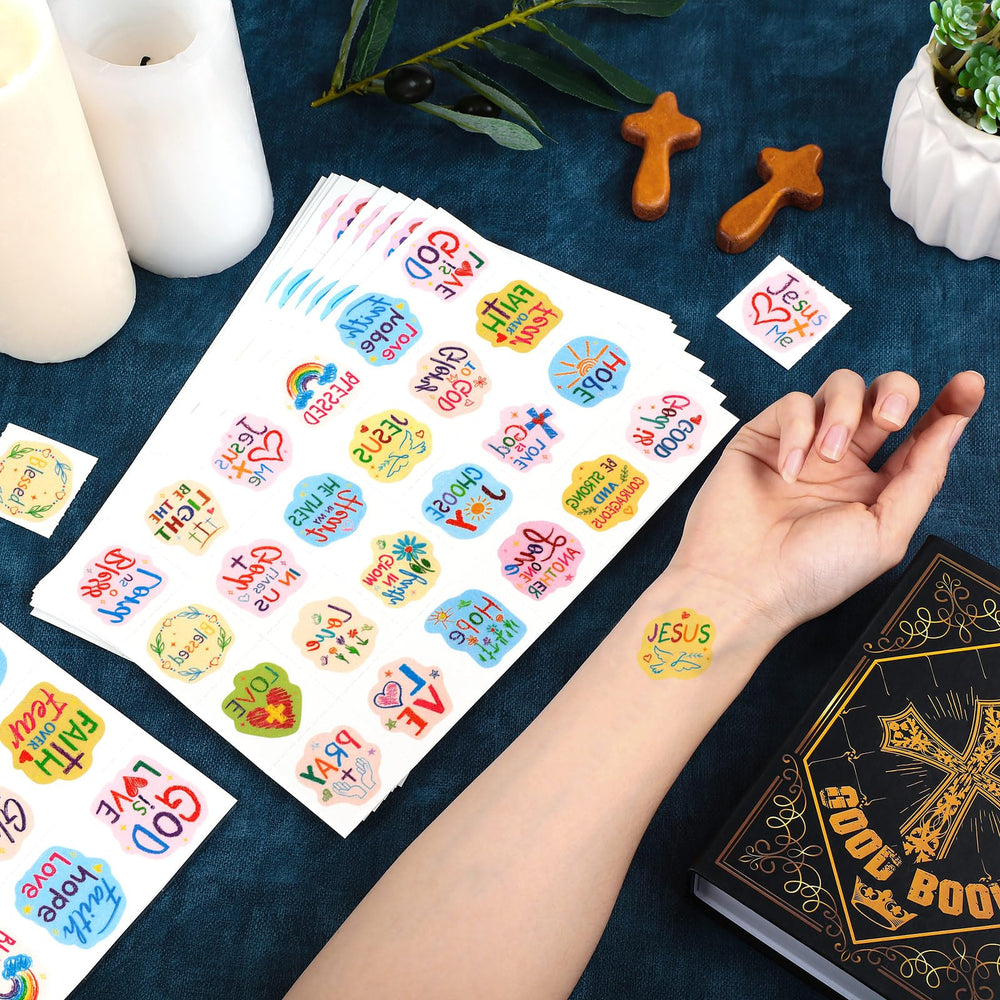 Landhoow dove and wreath designs add spiritual flair to cheeks or hands.
