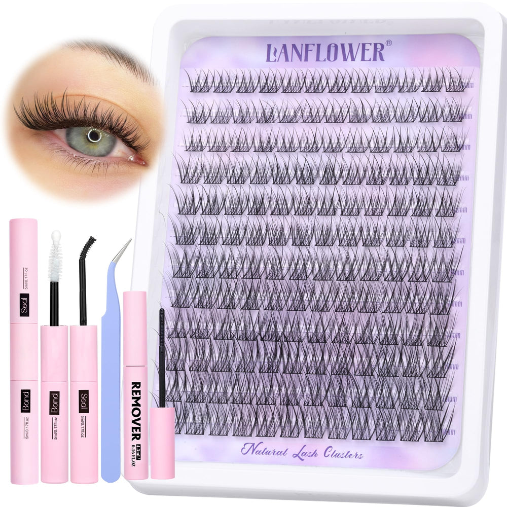 Lanflower Lash Extension Kit: natural lash clusters in 10–16 mm for effortless wispy lashes