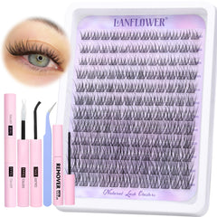 Lanflower Lash Extension Kit: natural lash clusters in 10–16 mm for effortless wispy lashes