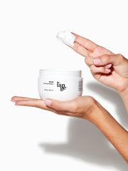 L'ANGE HAIR Rehab Hydrating Masque jar close-up highlights keratin formula.