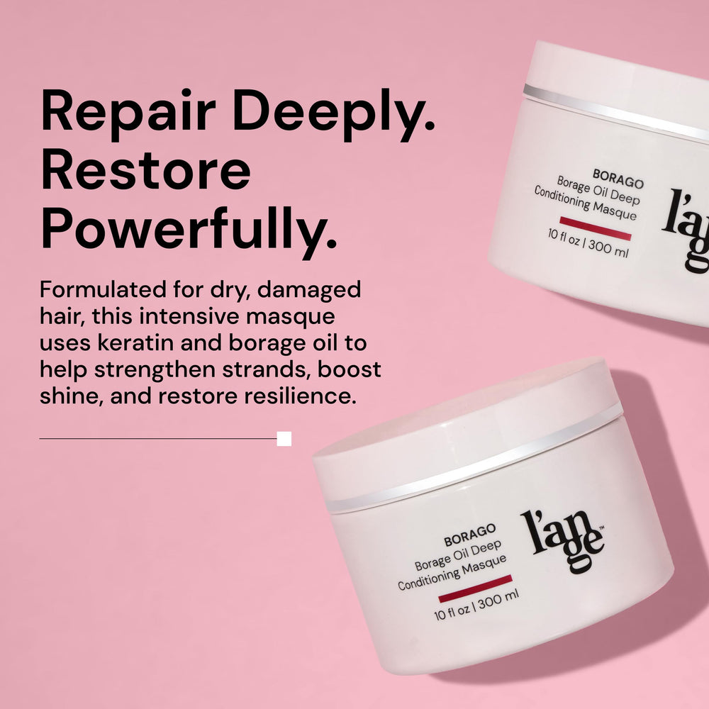 Lange Borago Masque applying to hair demonstrates smoothing and frizz control
