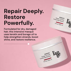 Lange Borago Masque applying to hair demonstrates smoothing and frizz control