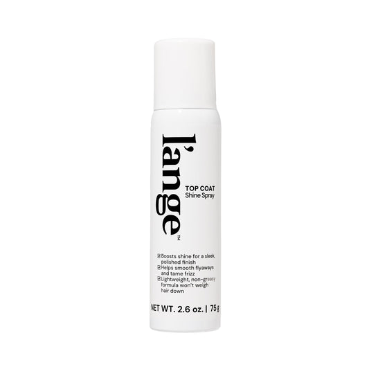 L’ange Top Coat Shine Spray bottle on vanity delivering instant gloss
