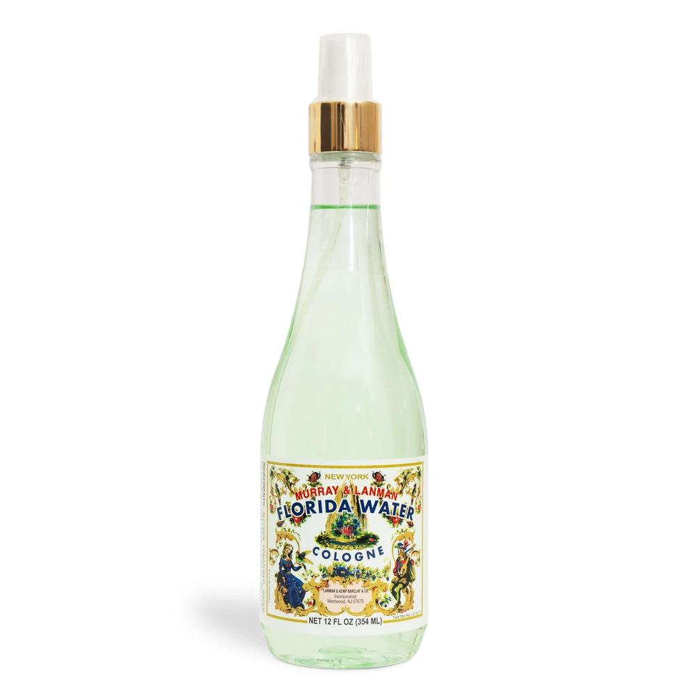 Lanman & Kemp Florida Water bottle label and sprayer in a spa-like ambiance.