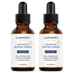 Lanmeri Ceuticals serum bottle front with amber airless design preserves potency