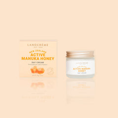 Lanocreme Active Manuka Honey Day Cream jar closeup showing rich texture for daily nourishment.