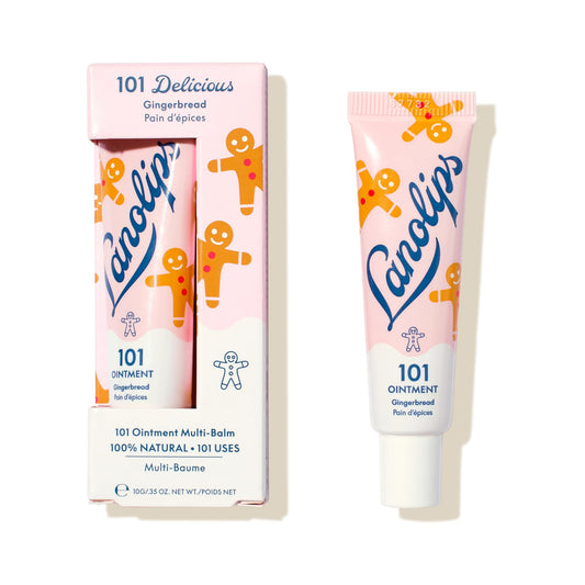 Lanolips 101 Gingerbread tube close-up showing rich lip balm hydration