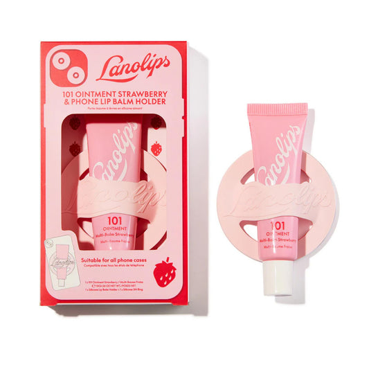 Lanolips 101 Ointment Strawberry lip holder, front view for on-the-go hydration.