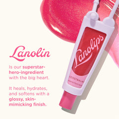 Lanolips Glossybalm Berry glaze closeup captures berry tint and moisture.