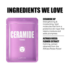 LAPCOS Ceramide Sheet Mask face close-up reveals a hydrated, plump look.