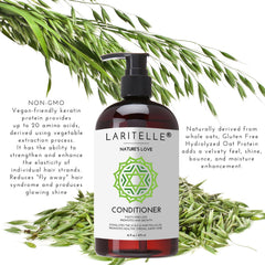 Laritelle Organic Shampoo ingredient list featuring quinoa, rosemary, grapefruit for scalp support.