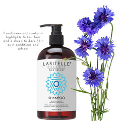 Laritelle Silk Velvet Shampoo label closeup highlighting organic formula