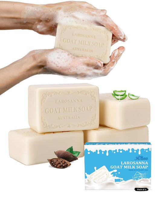 Larosanna goat milk soap pack of 4 bars on display for daily moisturizing
