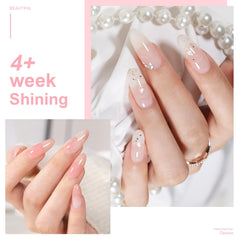 Larvall Beautpal Milky White Jelly Nude sheer orange swatch adds warmth to tips.