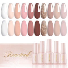 Larvall Beautpal nude gel polish bottles showing 10 nude shades for salon-quality at-home manicures.
