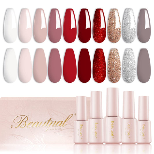 Larvall Beautpal red gel nail polish set bottle close-up showcasing rich color for chic manicures.