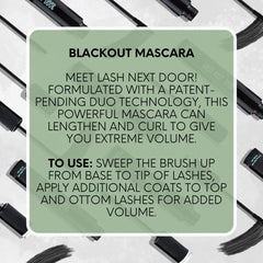 Lash Next Door mascara applied on lashes for fuller, defined look.