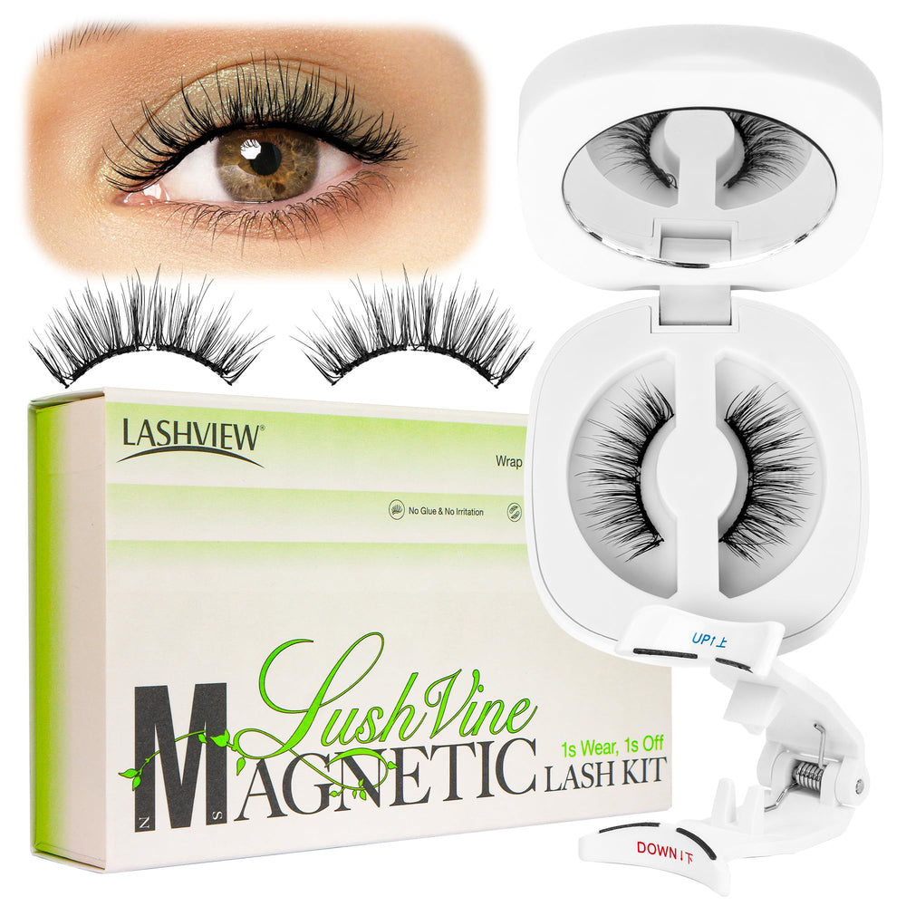 LASHVIEW upgrade magnetic eyelashes with applicator for quick, glue-free wear