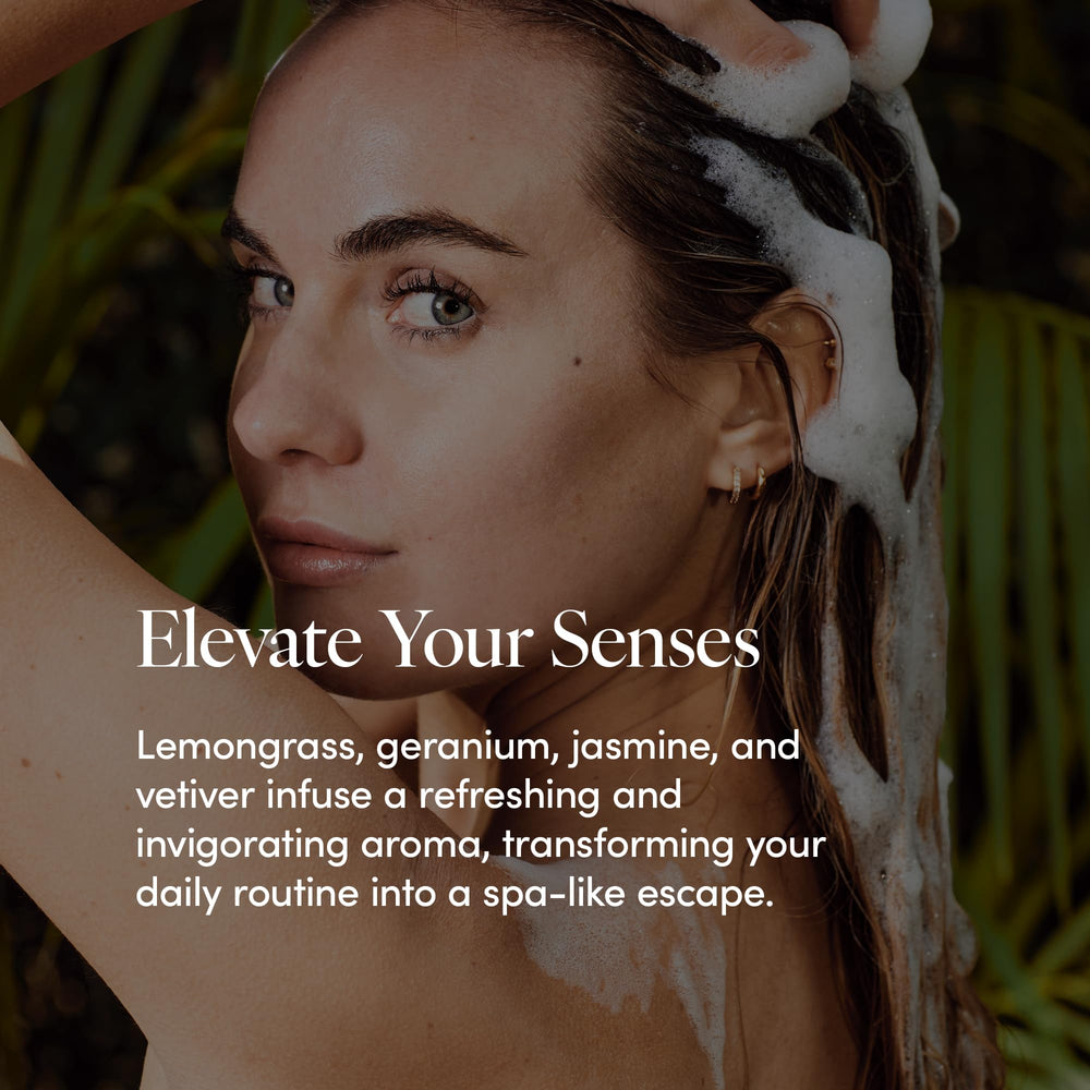 LATHER Bamboo Lemongrass Crème Rinse after-use shows silky hair texture and manageability