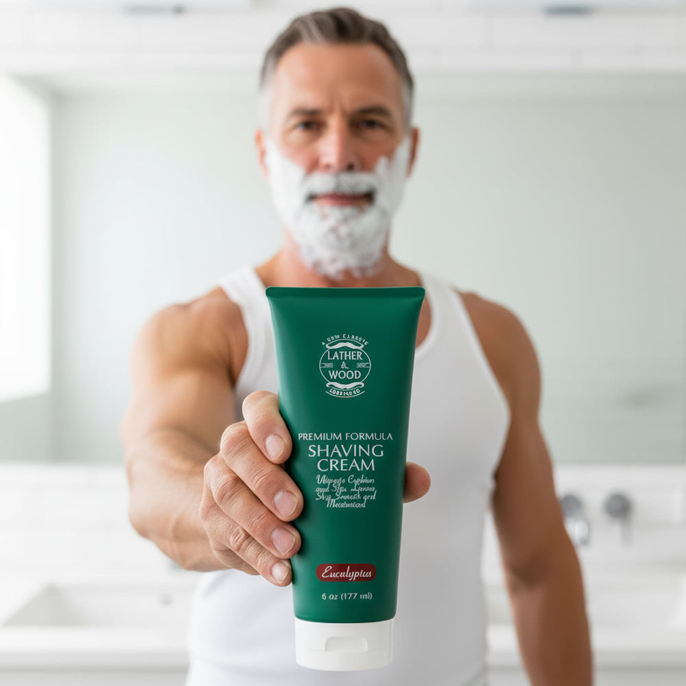Close-up of Lather & Wood texture promoting soothing hydration during shaving