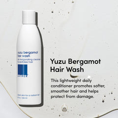 LATHER Yuzu Bergamot Hair Wash rich lather forming on hair.