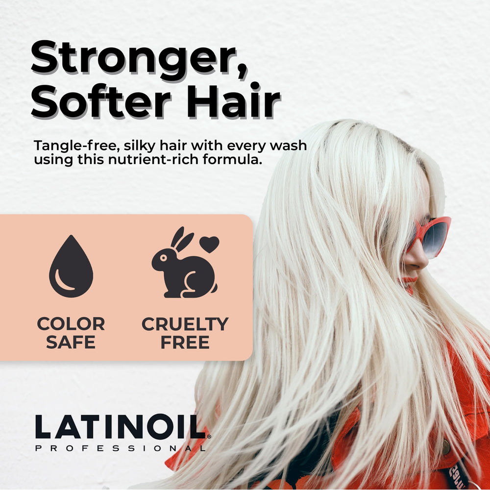 LATINOIL Platinum Black Shampoo packaging box illustrating sustainable, phosphates- and paraben-free formula