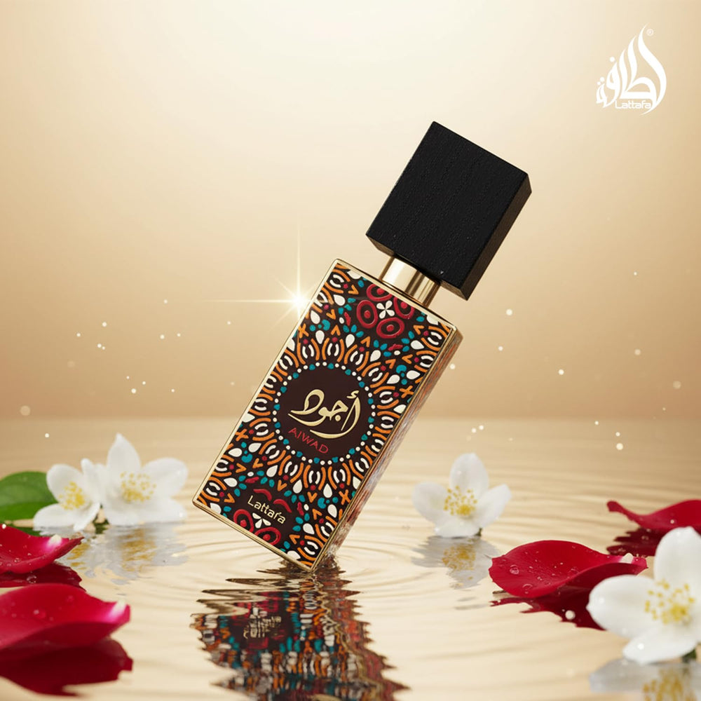 Lattafa Ajwad top notes bergamot highlight fresh, fruity brightness.