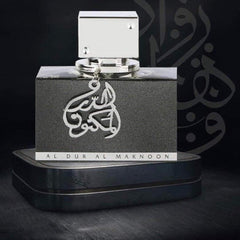 Box packaging of Lattafa Al Dur Al Maknoon Silver ideal for gifting.