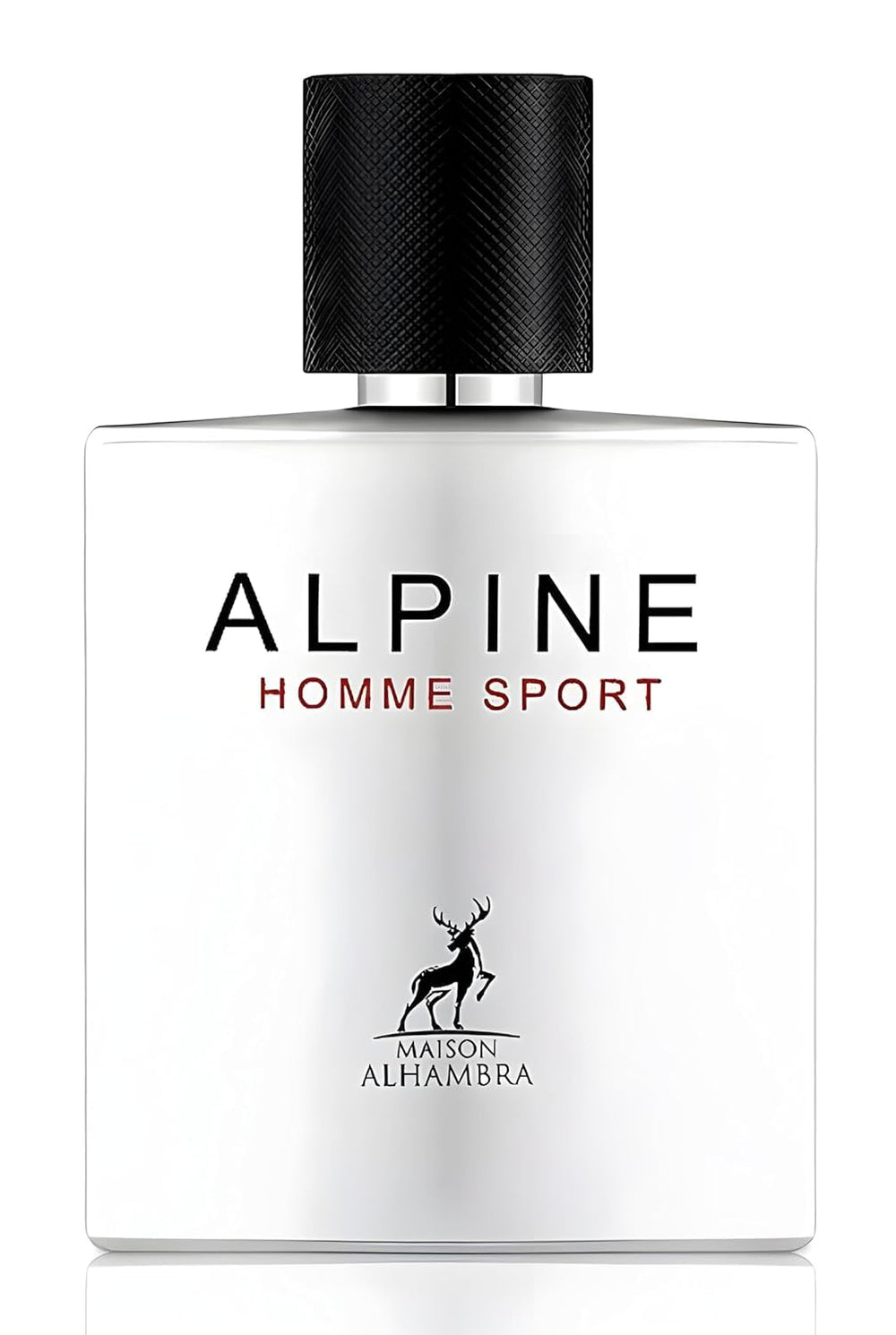 Lattafa Alhambra Alpine Homme Sport bottle front emphasizes premium design for gifting