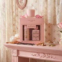 Gift set box presentation of Lattafa Badee Al Oud Noble Blush, ideal for gifting.
