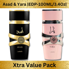 Lattafa Gift set unisex 2-piece box demonstrates versatile scents for him and her.