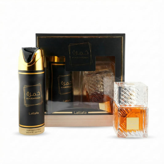 Lattafa Khamrah 100ml EDP bottle for daily luxury and long-lasting warmth.