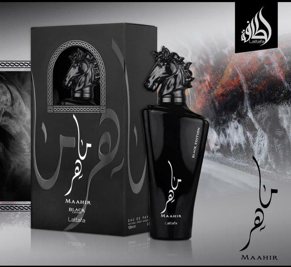 Lattafa Maahir Black Edition spray application for easy wear