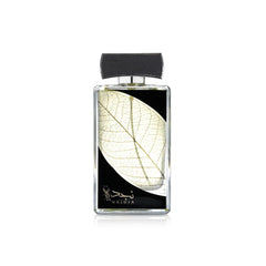 Lattafa Najdia EDP spray bottle closeup showing citrus freshness for daytime wear.