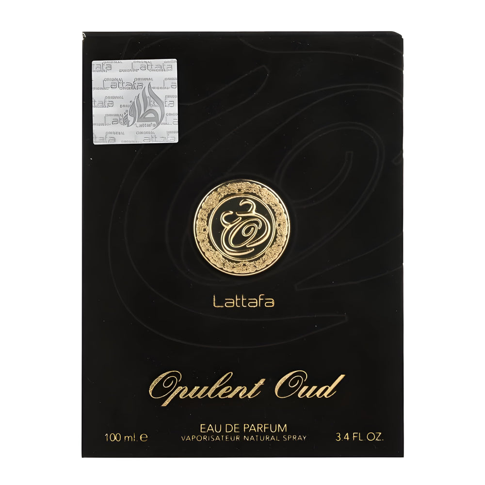 Lattafa Opulent Oud cap close-up; premium packaging ideal for gifting