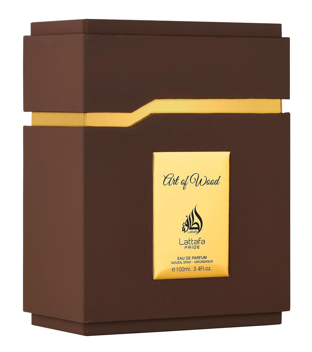 Lattafa Pride Art of Wood packaging display, great for gifting occasions