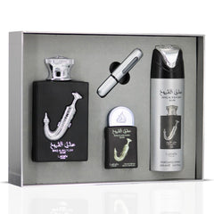 Lattafa Pride Ishq Al Shuyukh Silver 3.4 oz EDP bottle, long-lasting evening fragrance.