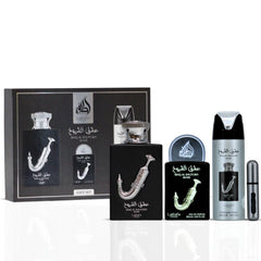 Lattafa Pride Ishq Al Shuyukh Silver 6.7 oz perfumed spray, bold aroma.