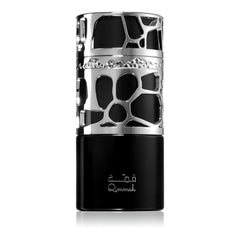 Lattafa Qimmah bottle front view, fresh woody scent suitable for daily wear.